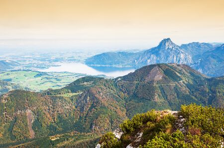 View of the Traunsee lake and mountains in Austrian Alps. の写真素材