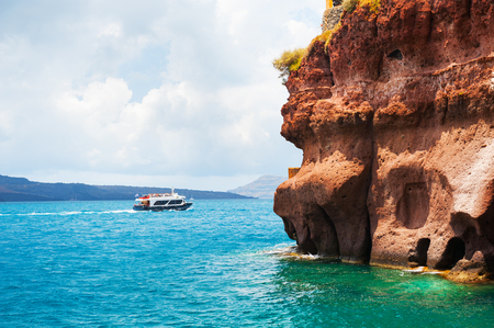 Volcanic cliff on Santorini island, Greece. Summer landscape, sea viewの写真素材