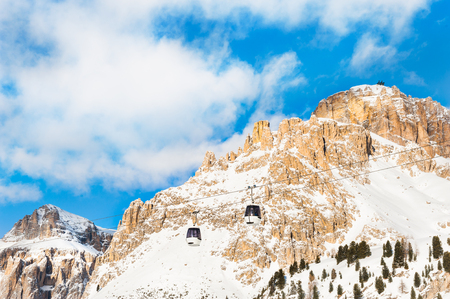 Ski lift in Val di Fassa ski resort in winter Dolomite Alps, Italyの写真素材