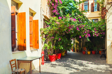 Traditional greek architecture in Chania, Crete island, Greece.の写真素材