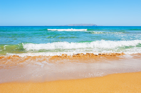 Beautiful beach with turquoise sea and yellow sand. Crete, Greeceの写真素材