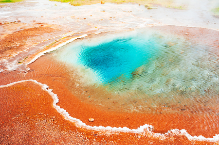 Thermal lake Blesi near the Strokkur Geysir, Golden circle route in Icelandの写真素材