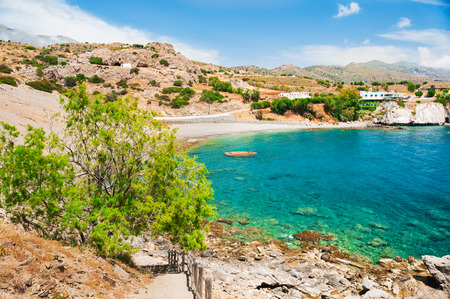 Beautiful beach with turquoise water and rocks. Crete island, Greece.の写真素材