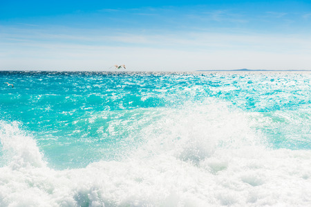 Turquoise sea and blue sky. Cote d'azur in Nice, France.の写真素材