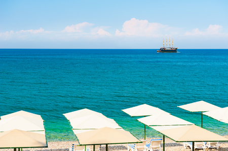 Beautiful beach with blue sea in Kemer, Turkey. Travel and vacationの写真素材