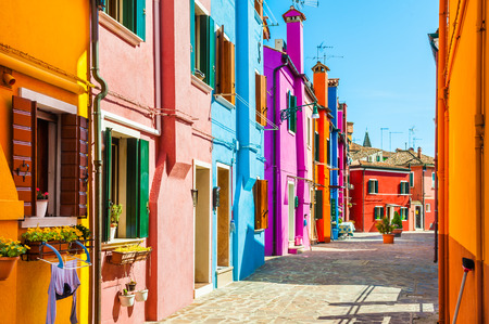 Colorful houses in Burano island, Venice, Italyの写真素材