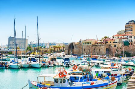 Crete, Greece - May, 16, 2015: Old venetian harbor with boats in Heraklion, Crete island, Greeceのeditorial素材