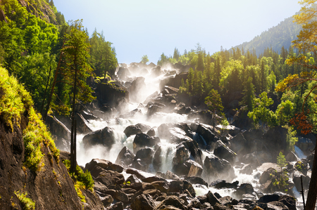 Summer landscape of Uchar waterfall in Altai mountains, Altai Republic, Siberia, Russiaの写真素材