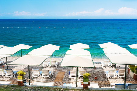 Beautiful beach with blue sea in Kemer, Turkey. Travel and vacationの写真素材