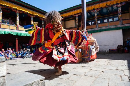 Tengboche, Nepal - October, 26, 2018: The monks perform religious masked buddhistic dance during the Mani Rimdu festival in Tengboche Monasteryのeditorial素材