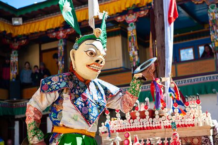 Tengboche, Nepal - October, 26, 2018: The monks perform religious masked buddhistic dance during the Mani Rimdu festival in Tengboche Monasteryのeditorial素材