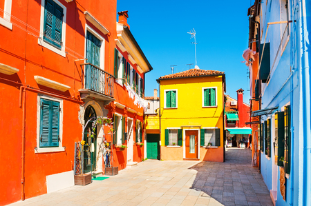 Colorful houses in Burano island, Venice, Italyの写真素材