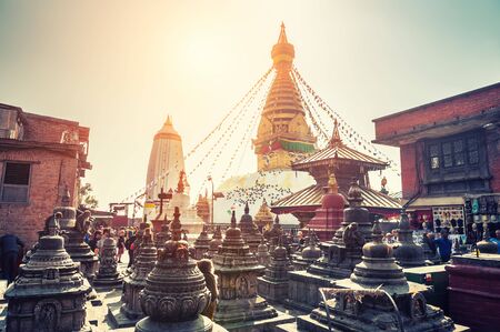 Kathmandu, Nepal - October, 20, 2018: Stupa in Swayambhunath temple, also known as Monkey temple in Kathmandu, Nepalのeditorial素材
