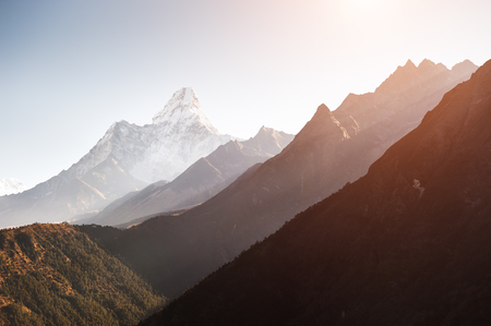 View of Mount Ama Dablam at sunrise in Himalayas, Nepal. Everest Base Camp trek. の写真素材