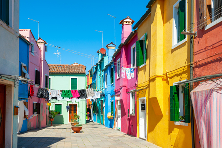 Colorful houses on Burano island, Venice, Italyの写真素材