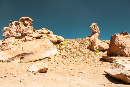 Rock formations in the desert on plateau Altiplano, Boliviaの写真素材