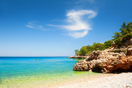 Beautiful beach with turquoise water and cliffs near Kemer, Turkey. Summer landscapeの写真素材