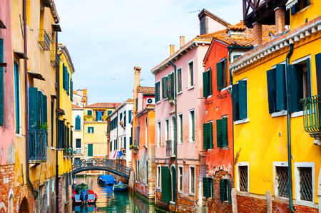Scenic canal with old architecture in Venice, Italy.の写真素材