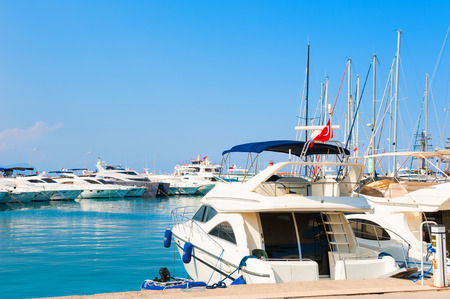 Yachts in the port of Kemer, Turkey. Summer landscape. Travel and vacationの写真素材