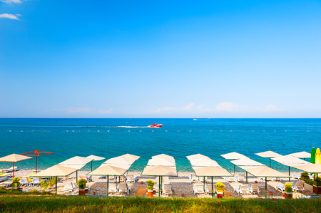 Beautiful beach with blue sea in Kemer, Turkey. Travel and vacationの写真素材