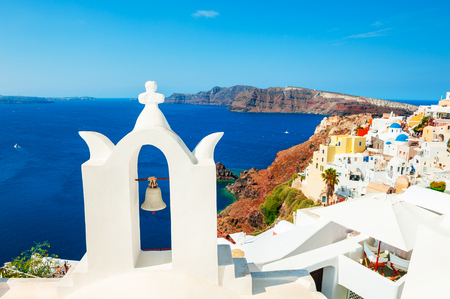White architecture on Santorini island, Greece. Famous travel destinationの写真素材