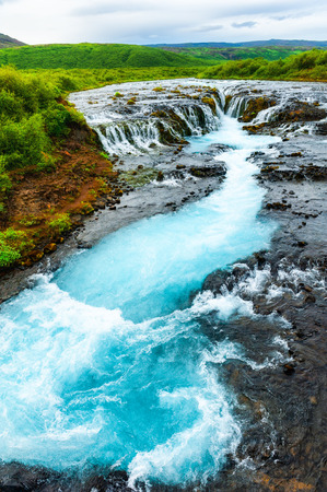 Bruarfoss waterfall in southern Iceland. Autumn landscape. Famous travel destinationの写真素材