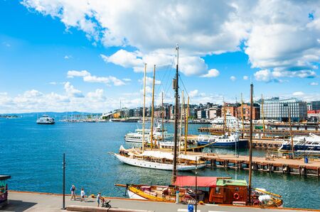 Oslo, Norway - August, 4, 2018: Tourist Ships and boats in the port of Oslo, Norwayのeditorial素材