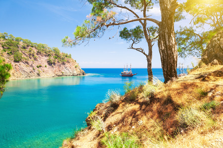 Beautiful sea coast "Paradise bay" near Kemer, Turkey. Summer landscape. Famous travel destinationの写真素材