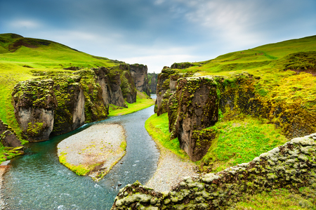 Fjadrargljufur canyon in southern Iceland. Famous travel destination. Beautiful summer landscapeの写真素材