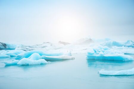 Blue icebergs in Jokulsarlon glacial lagoon, southern Iceland. Famous travel destinationの写真素材