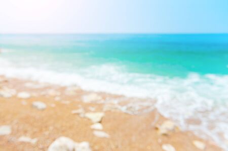 Blurred sea background. Beautiful beach with turquoise water. Travel and vacation conceptの写真素材