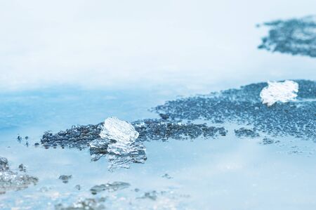 Melting ice on the lake. Macro image, shallow depth of fieldの写真素材