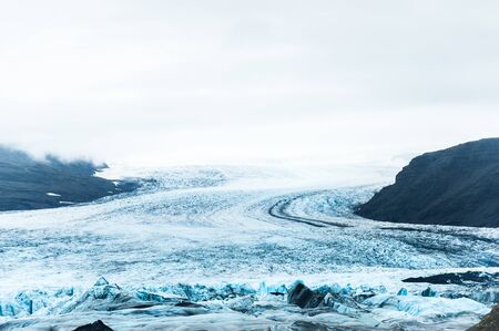 Vatnajokull glacier in foggy day, southern Iceland. Summer landscape