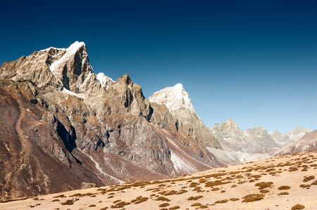 View of Mount Taboche and Mount Cholatse in Himalaya mountains, Khumbu valley, Everest region, Nepal. Everest Base Camp trekの写真素材