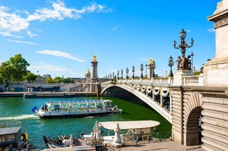 Paris, France - July, 20, 2019: Alexandre III bridge and Seine river in Paris, Franceのeditorial素材