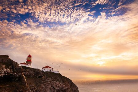 Lighthouse on Cape St. Vincent at sunset, Algarve, Portugal. This is the most South-Western point of Europeの写真素材