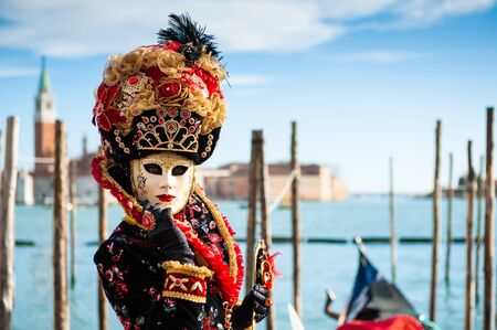 Beautiful colorful masks at traditional Venice Carnival in February 2020 in Venice, Italyのeditorial素材