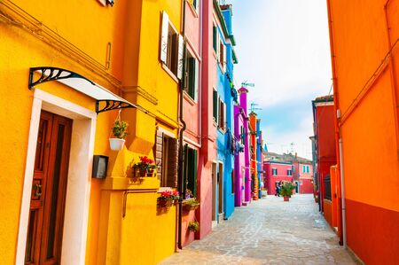 Colorful architecture in Burano island, Venice, Italy. Famous travel destinationの写真素材