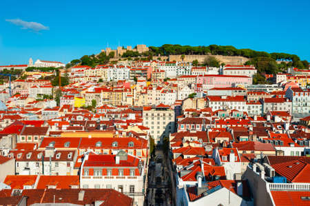 Old architecture with red roofs in Lisbon, Portugal. Famous travel destinationのeditorial素材