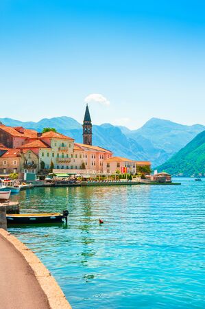 Beautiful view of Perast town in Kotor bay, Montenegro. Famous travel destination. Summer landscape.の写真素材