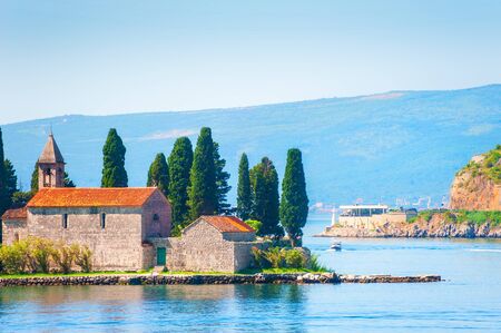 St. George island near Perast town in Kotor bay, Montenegro. Beautiful summer landscape. Famous travel destinationの写真素材