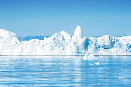 Big blue icebergs in Ilulissat icefjord, western Greenland, Atlantic ocean. 