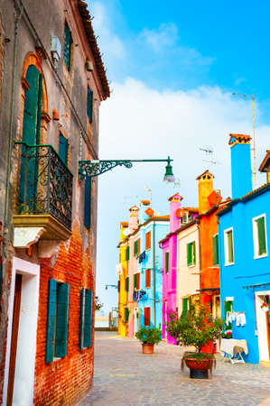 Colorful architecture in Burano island, Venice, Italy. Famous travel destinationの写真素材