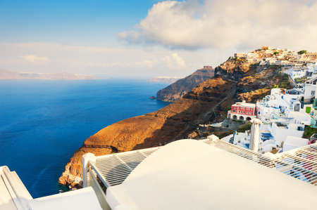 White architecture on Santorini island, Greece. Summer landscape, sea view. Travel destinations conceptの写真素材