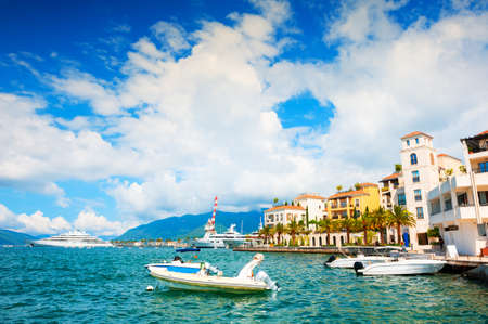 Beautiful sea promenade in Tivat, Montenegro.の写真素材