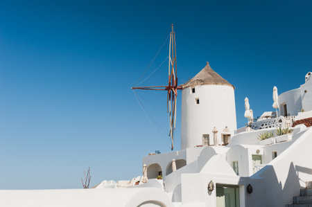 Traditional white architecture on Santorini island, Greece. Summer landscape, sea view. Famous travel destinationの写真素材
