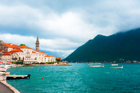 Perast town in Kotor bay, Montenegro. Beautiful summer landscape. Famous travel destination.の写真素材