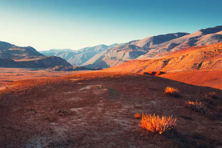 Autumn mountain landscape in Altai, Siberia, Russia. Kyzyl-Chin valley, also called as Mars valley. Beautiful autumn landscapeの写真素材