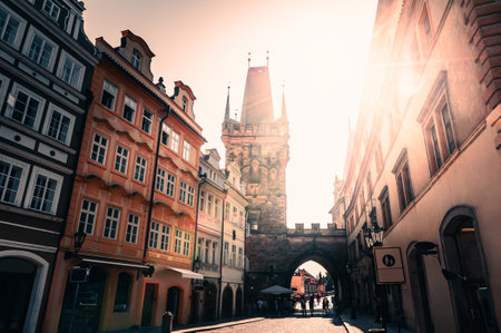 Old Town architecture at sunrise in Prague, Czech Republic. Famous travel destination. Beautiful cityscapeの写真素材