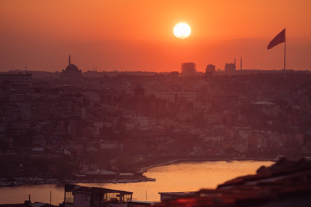 Golden Horn bay at sunset in Istanbul, Turkey. View from Karakoy district. Summer cityscape at sunsetの写真素材